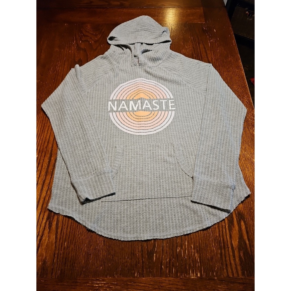 Grayson/threads Hoodie Waffle Weave Grey Namaste‎ Pullover Size Large (A800)